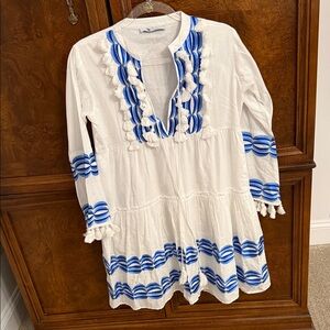 Bindu White Dress with Blue Accents